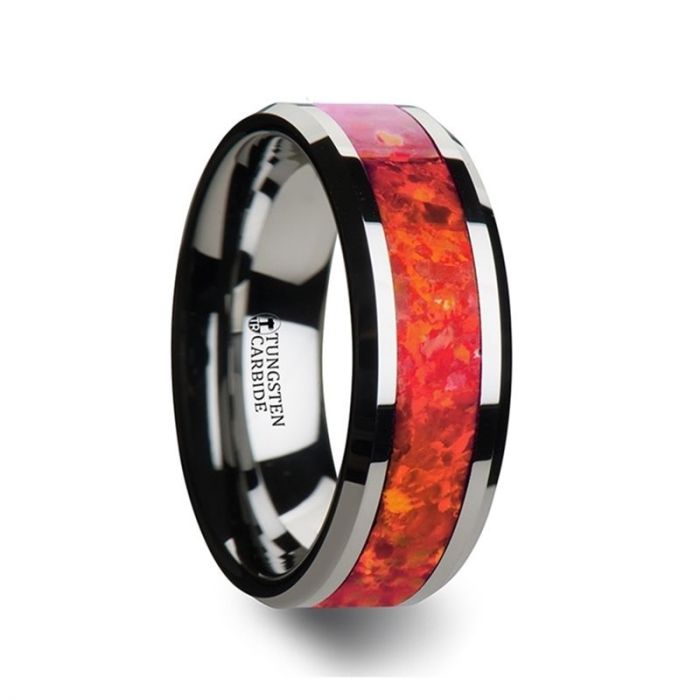 NEBULA | Red Opal Inlay Tungsten Ring