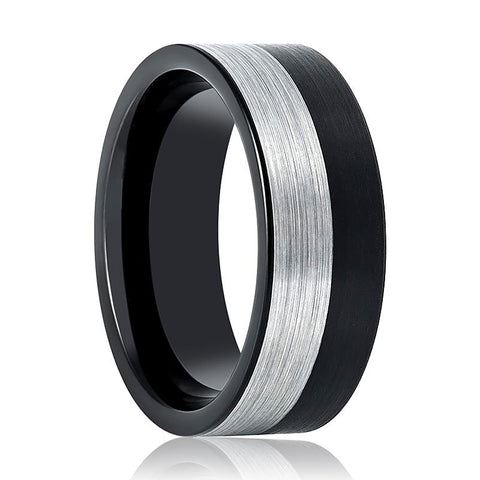 NIGHTHAWK | Two-Tone Black & Silver Tungsten Ring