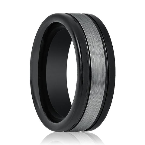 HYMEN | Grey Stripe Center Tungsten Ring