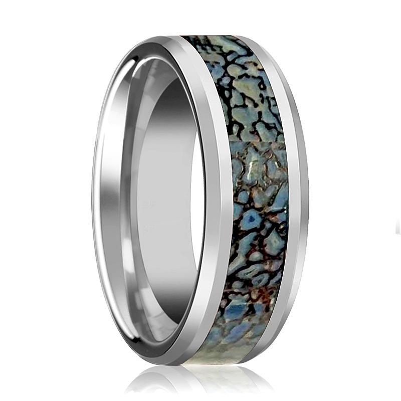 DEVONIAN | Blue Dino Bone Inlay Tungsten Ring