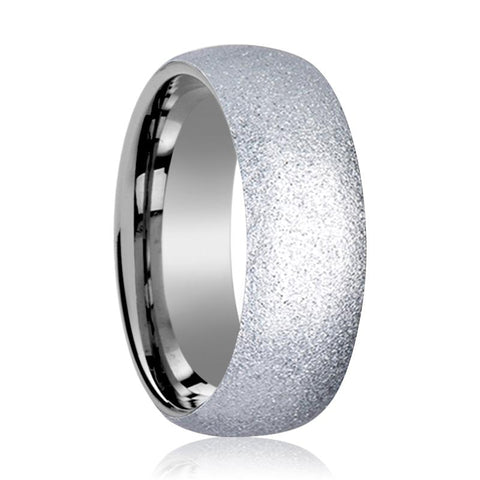 Couple Matching With Sandblasted Crystalline Finish Domed Edges Tungsten Ring