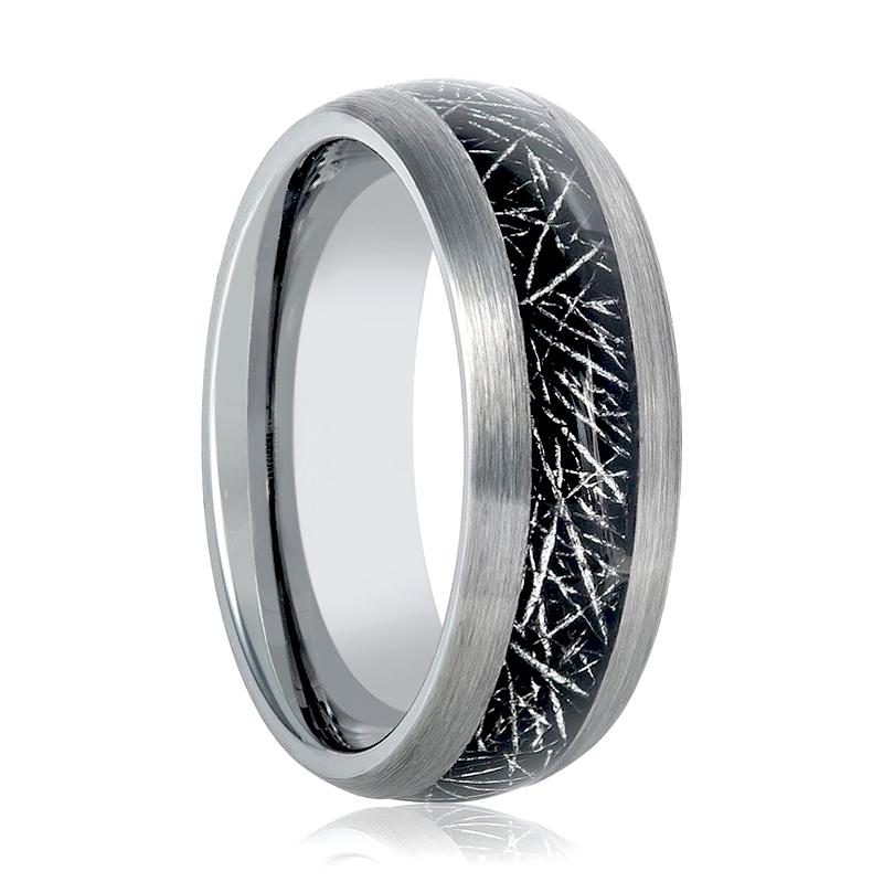 STARY | Tungsten Ring Black Meteorite Inlay