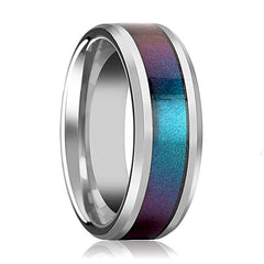 Blue Purple Color Changing Inlaid Wedding Band Tungsten Ring