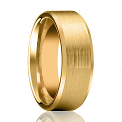 Gold Brushed Couple Matching Wedding Band With Beveled Edges Tungsten Ring