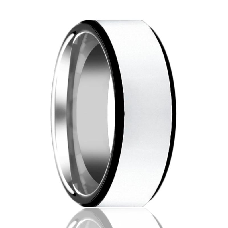 Men's Wedding Band With Polished Center & Black Edges Tungsten Ring