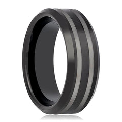 WOLSEY | Black Double Laser Engraved Lines Tungsten Ring