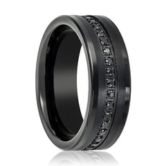 APODIS | Black Sapphire Groove Tungsten Ring