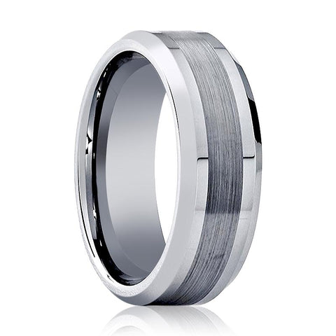 ROCK | Brushed Center Shiny Lines Tungsten Ring