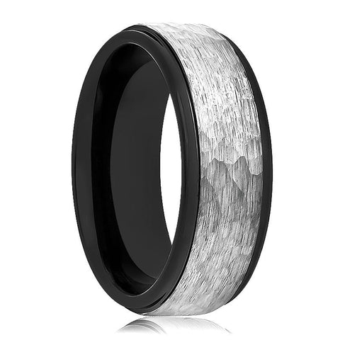 ROCKY | Grey Hammered Center Tungsten Ring