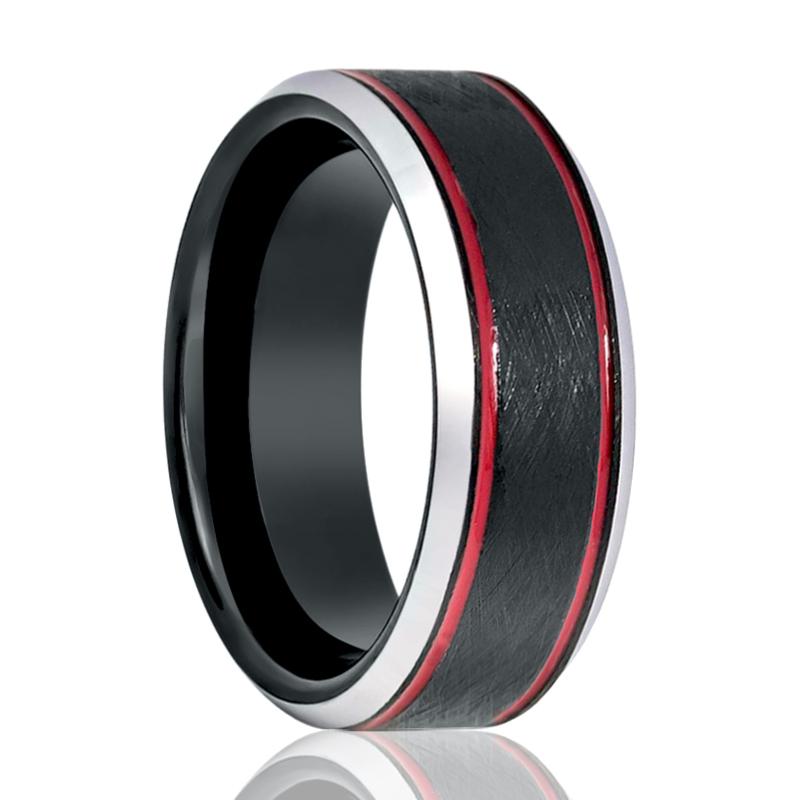 BELARIO | Double Red Off Set Groove Tungsten Ring