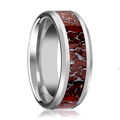 ZAHRAX | Red Dinosaur Bone Inlay Tungsten Ring