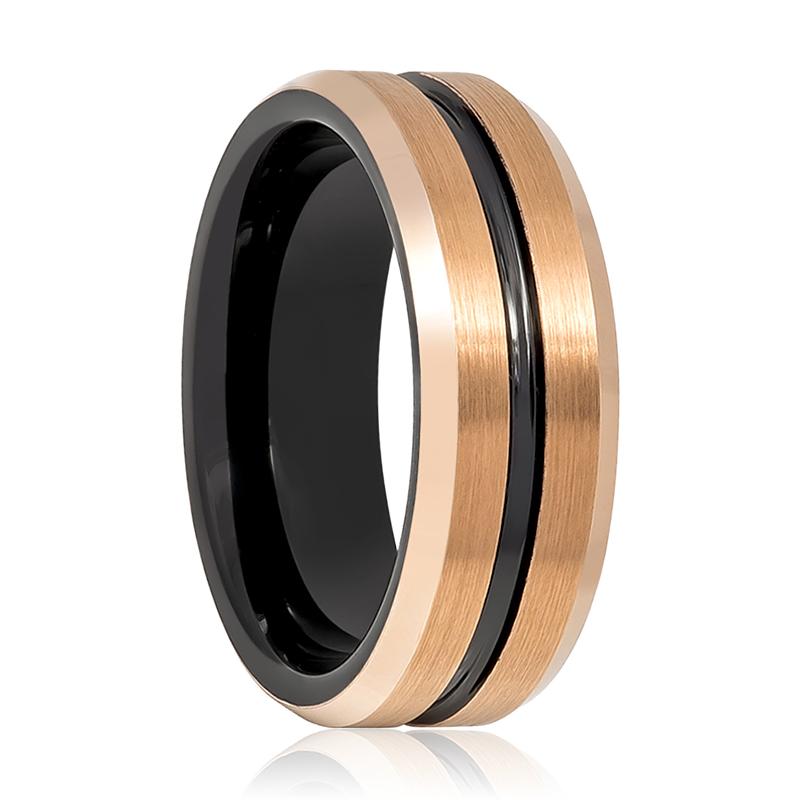 QUAKE | Tungsten Ring Rose Gold & Black Groove