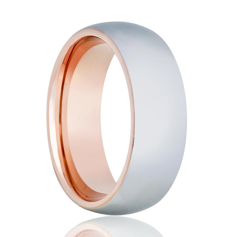 Men's Two-Tone Wedding Band With Rose Gold Interior & Shiny Silver Outer with Domed Edges Tungsten Ring