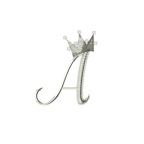 Royal Bliss Crown Cursive Initials Rhodium Plated 925 Silver With Real Diamond Stones