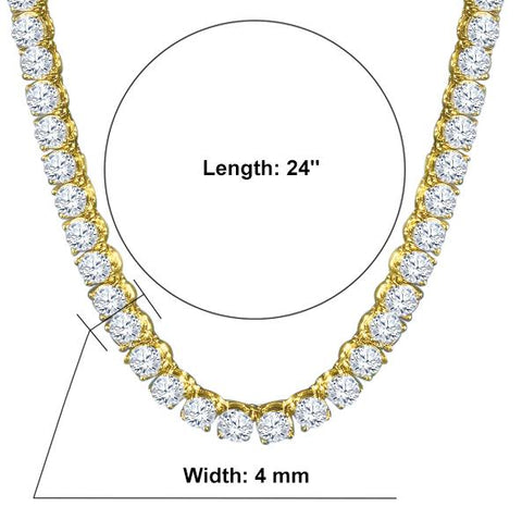 Sparkle 14K Yellow Gold 925 Silver Tennis 4Mm Chain With White CZ Stones