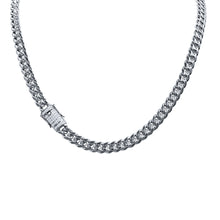 Candor 8mm CZ Stones lock Rhodium Plated Cuban Steel Chain