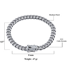 Guild 12mm CZ Stones Cuban Steel 8.5 Inch Bracelet