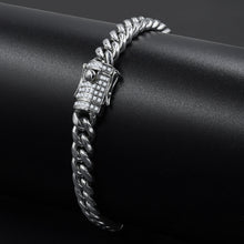 Guild 12mm CZ Stones Cuban Steel 8.5 Inch Bracelet