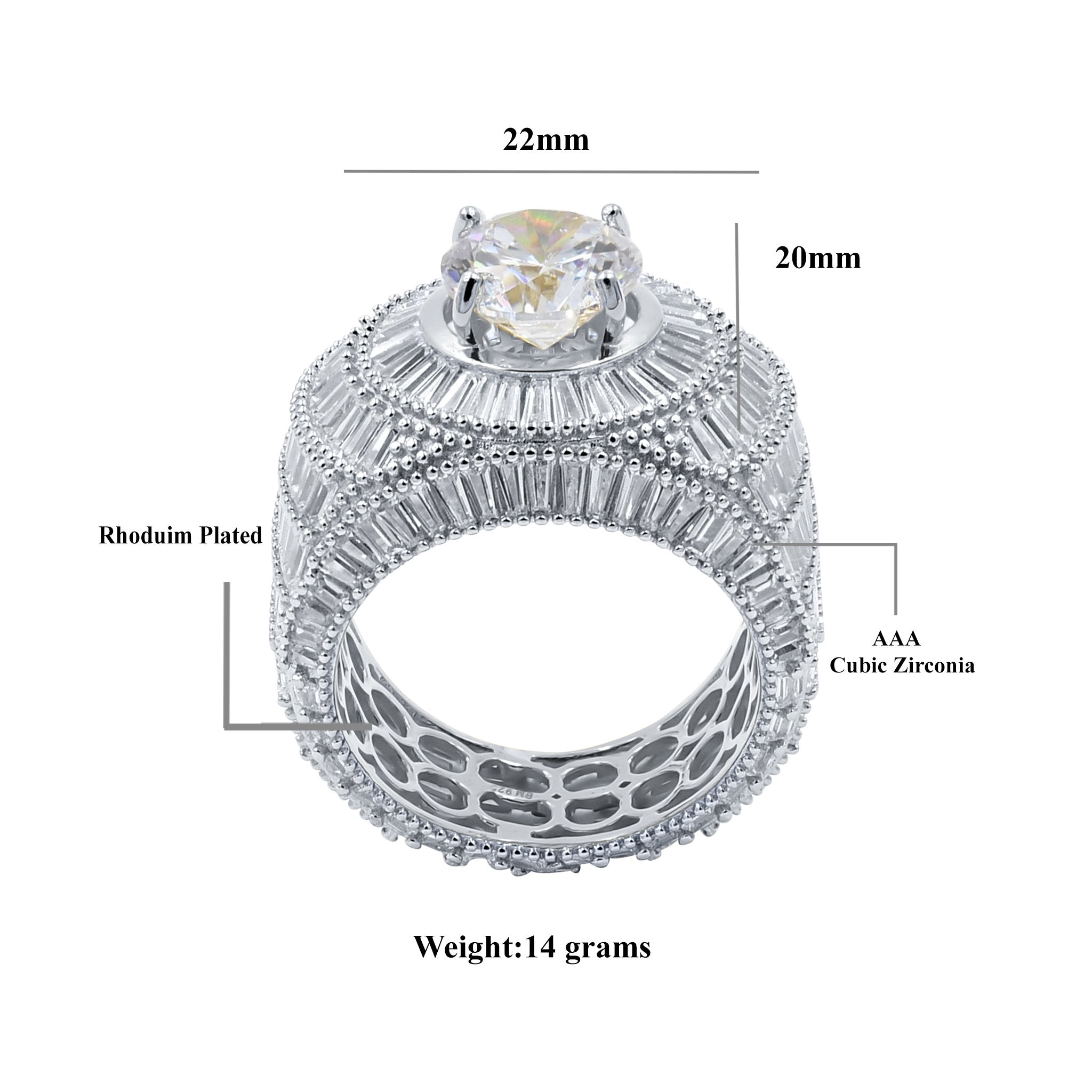 Ethereal Big Solitaire Stone Rhodium Plated Silver Ring With CZ Stones