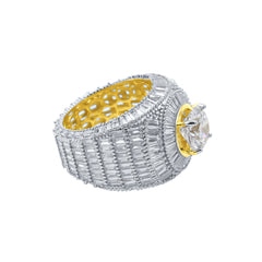 Ethereal Big Solitaire Stone 14K Yellow Gold Plated Silver Ring With CZ Stones