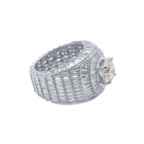 Ethereal Big Solitaire Stone Rhodium Plated Silver Ring With CZ Stones