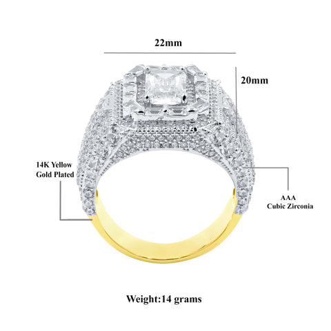 Reminiscent Solitaire Stone 14K Yellow Gold Plated Silver Ring With CZ Stones