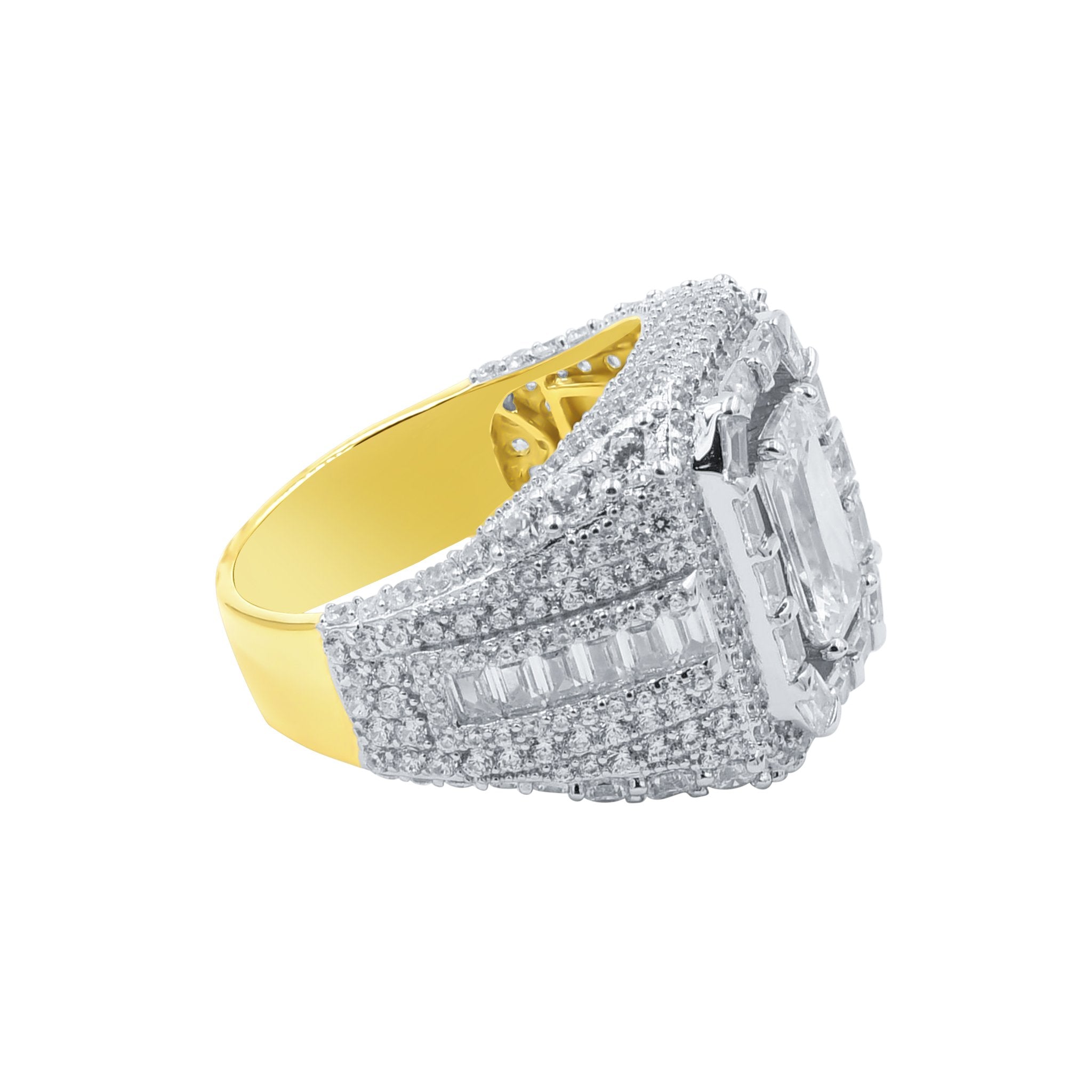 Reminiscent Solitaire Stone 14K Yellow Gold Plated Silver Ring With CZ Stones