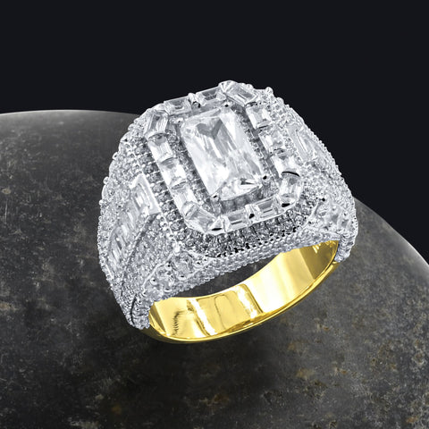 Reminiscent Solitaire Stone 14K Yellow Gold Plated Silver Ring With CZ Stones
