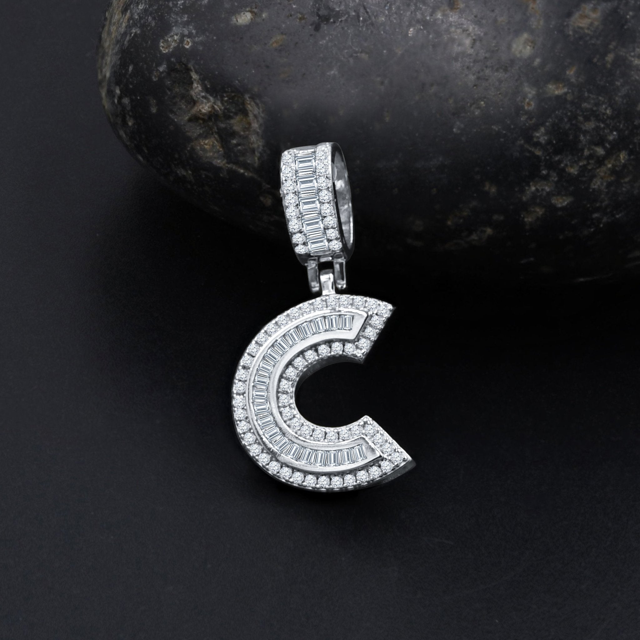 Signary Initials 925 Silver Rhodium Plated Pendant With CZ Stones