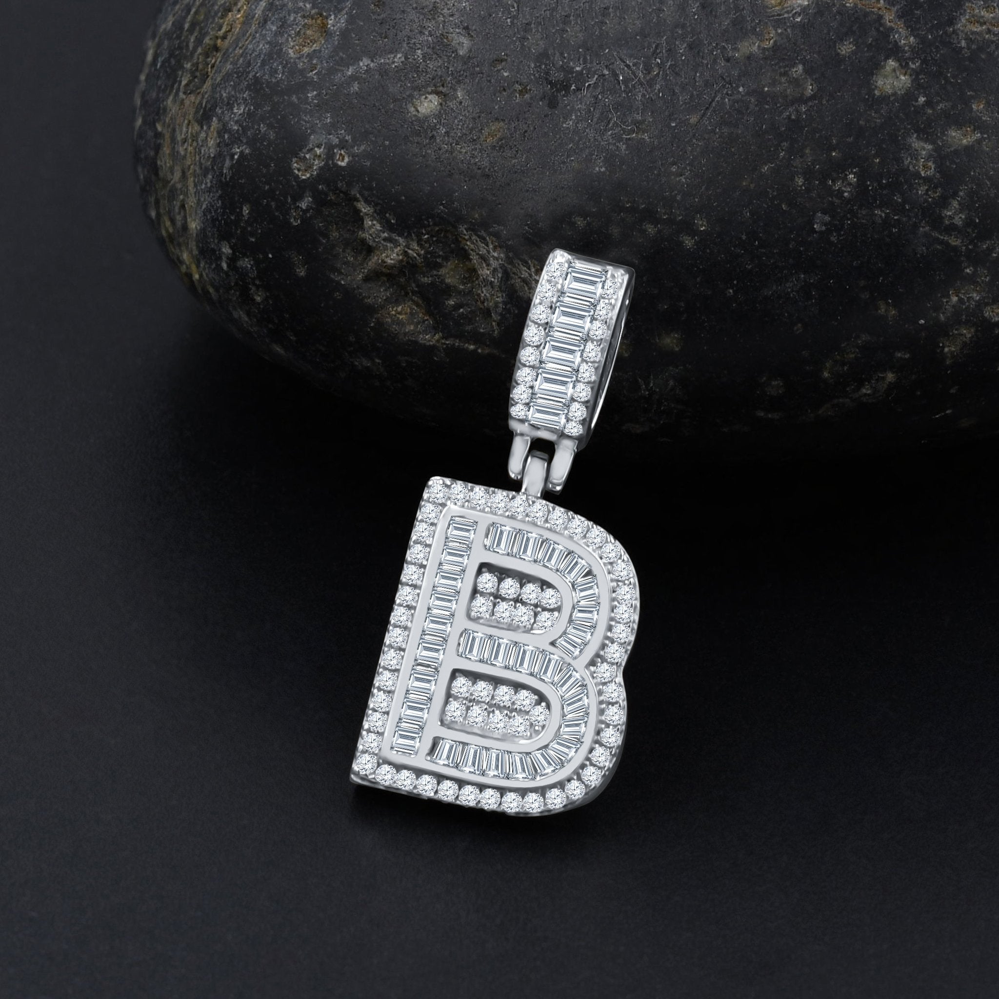 Signary Initials 925 Silver Rhodium Plated Pendant With CZ Stones