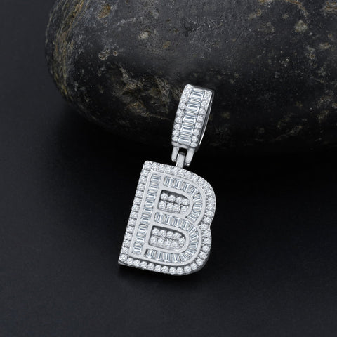 Signary Initials 925 Silver Rhodium Plated Pendant With CZ Stones