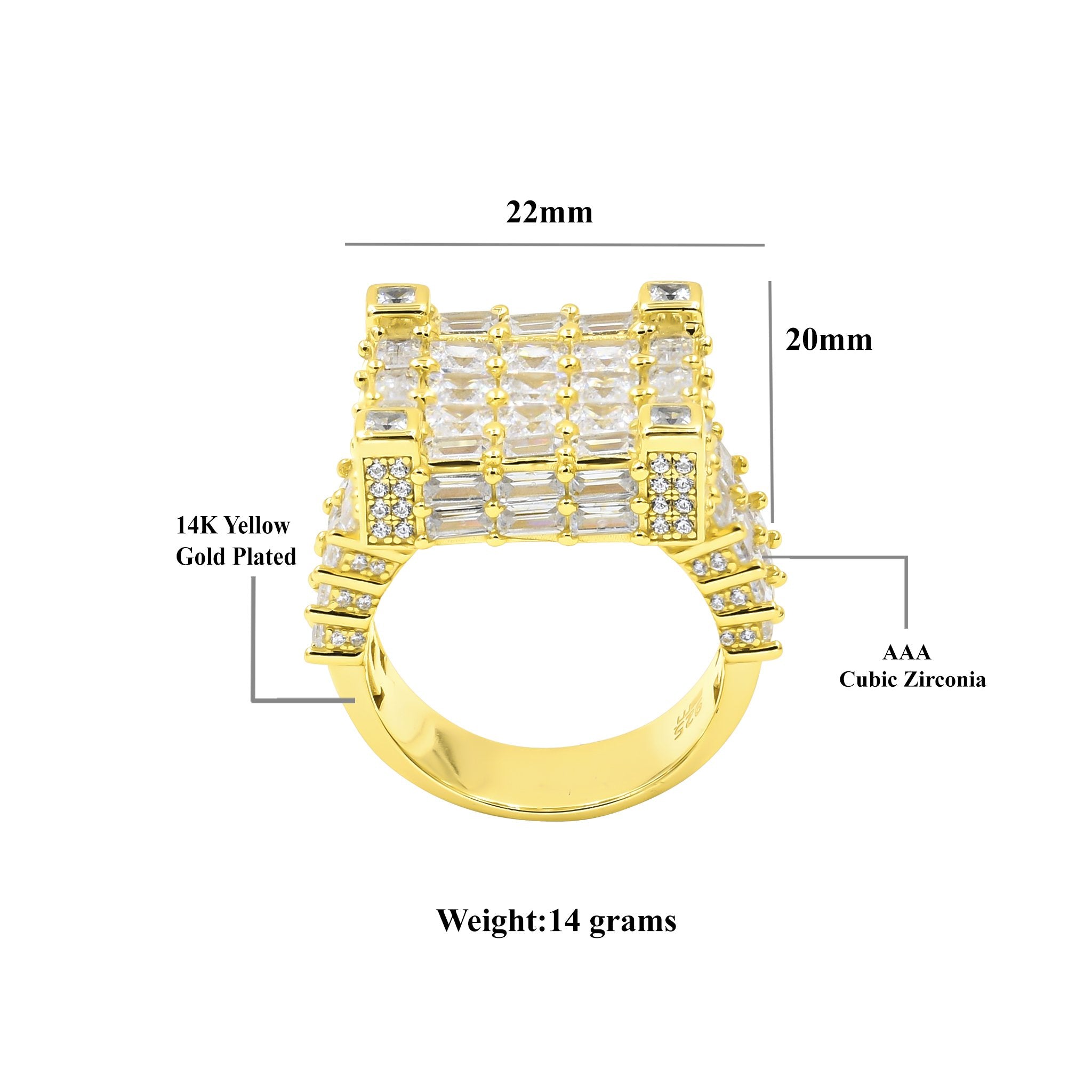 Dolce Square 14K Yellow Gold Plated Silver Ring With CZ Stones