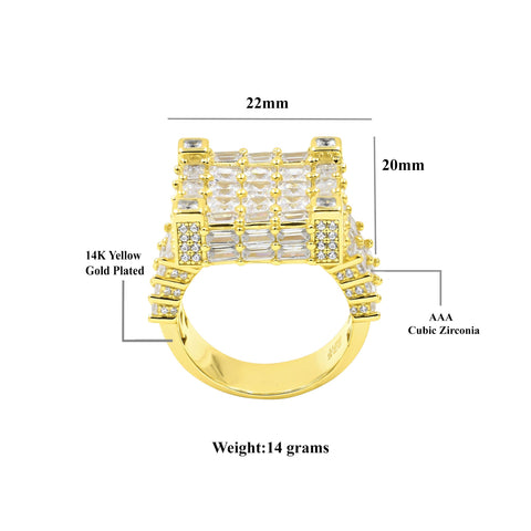 Dolce Square 14K Yellow Gold Plated Silver Ring With CZ Stones
