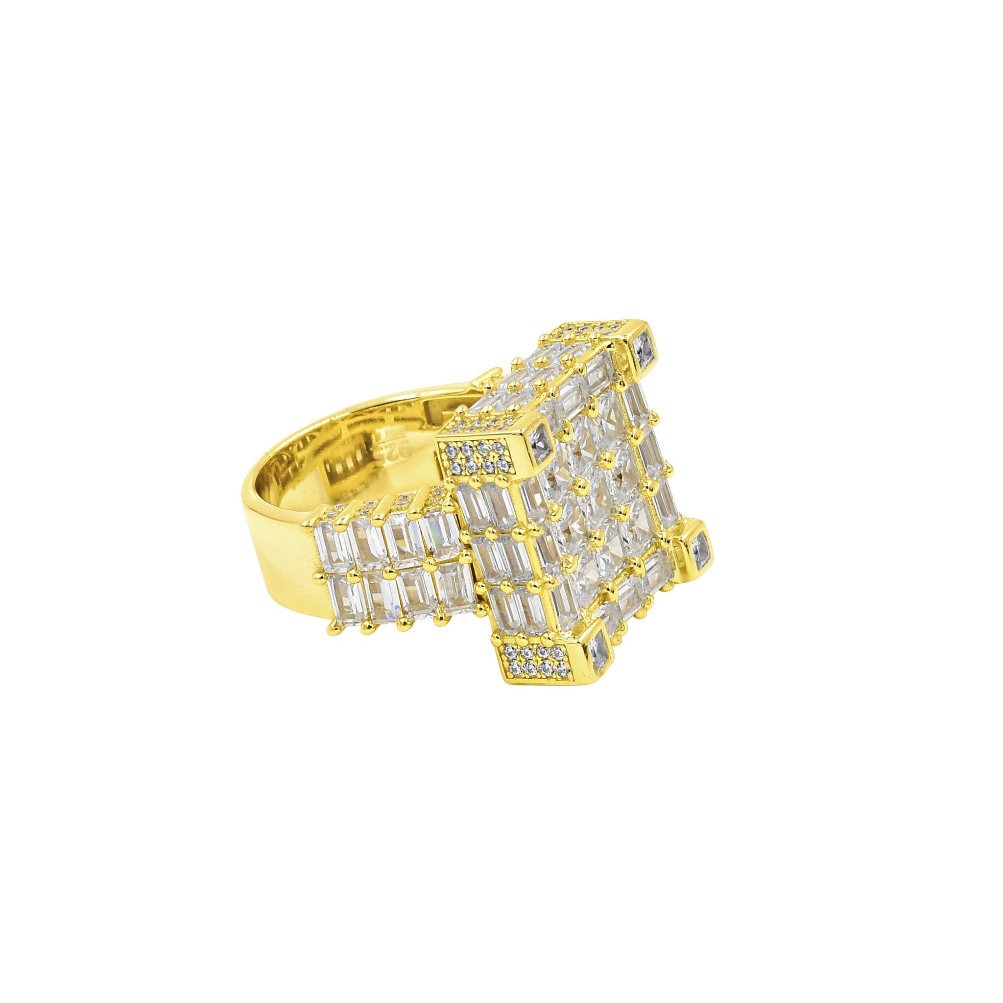 Dolce Square 14K Yellow Gold Plated Silver Ring With CZ Stones