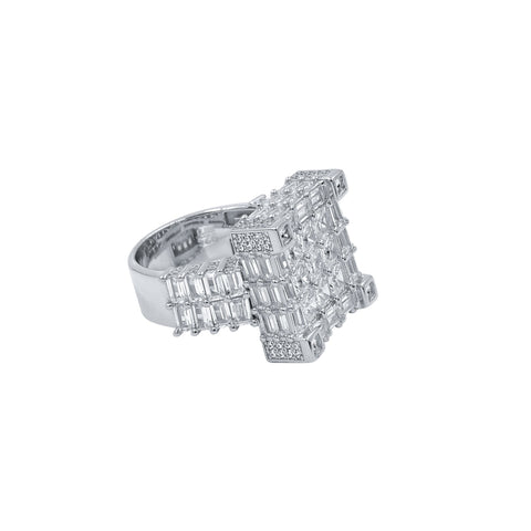 Dolce Square Rhodium Plated Silver Ring With CZ Stones