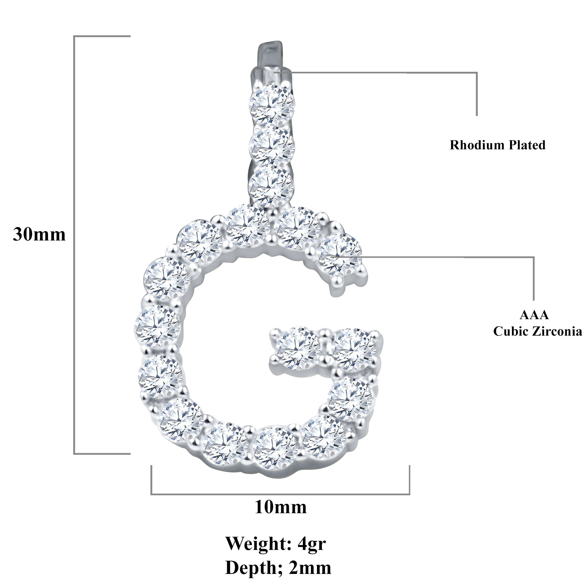 Absey Initials 925 Silver Rhodium Plated Pendant With CZ Stones