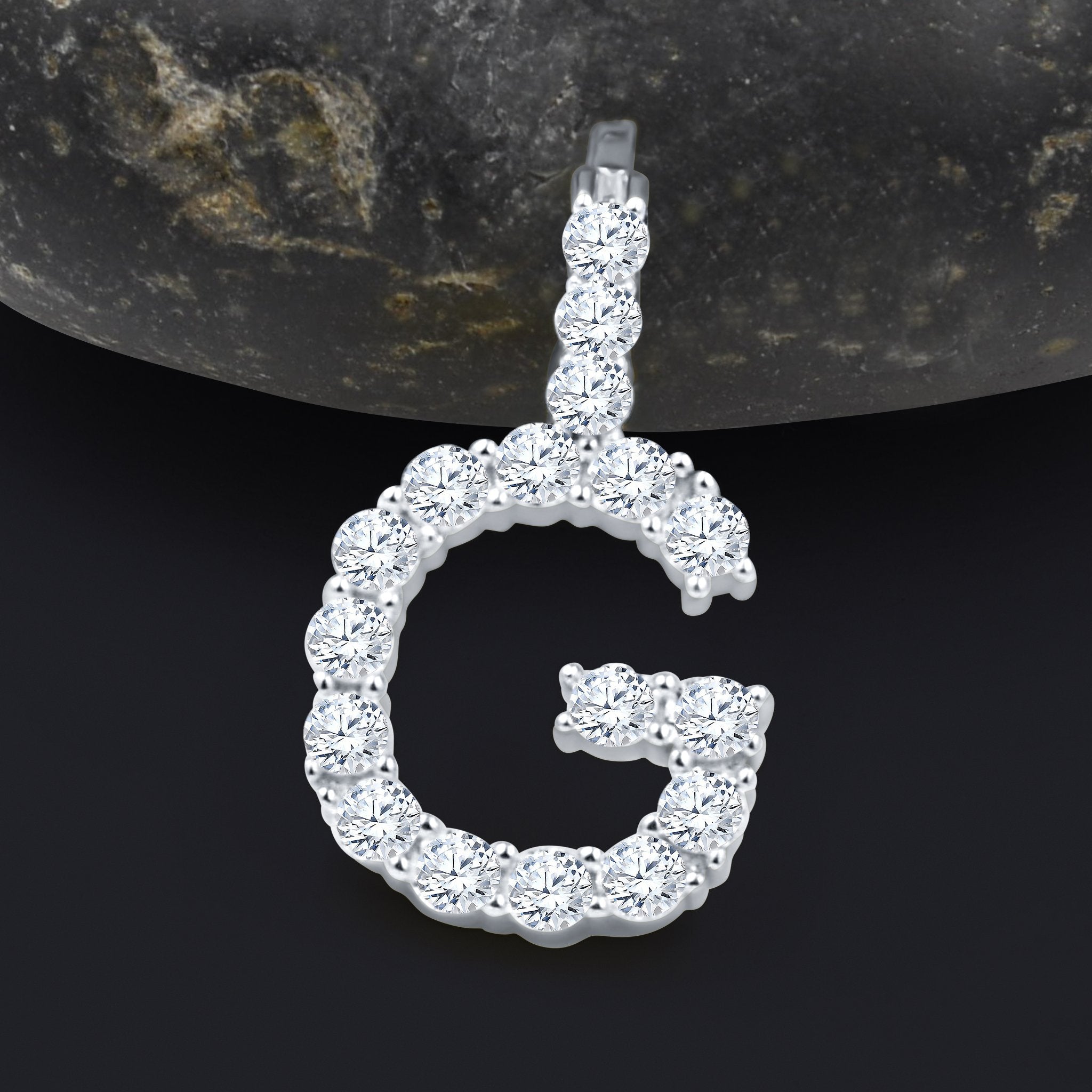 Absey Initials 925 Silver Rhodium Plated Pendant With CZ Stones