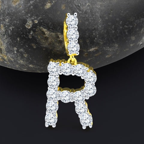 Absey Initials 925 Silver Yellow Gold Plated Pendant With CZ Stones