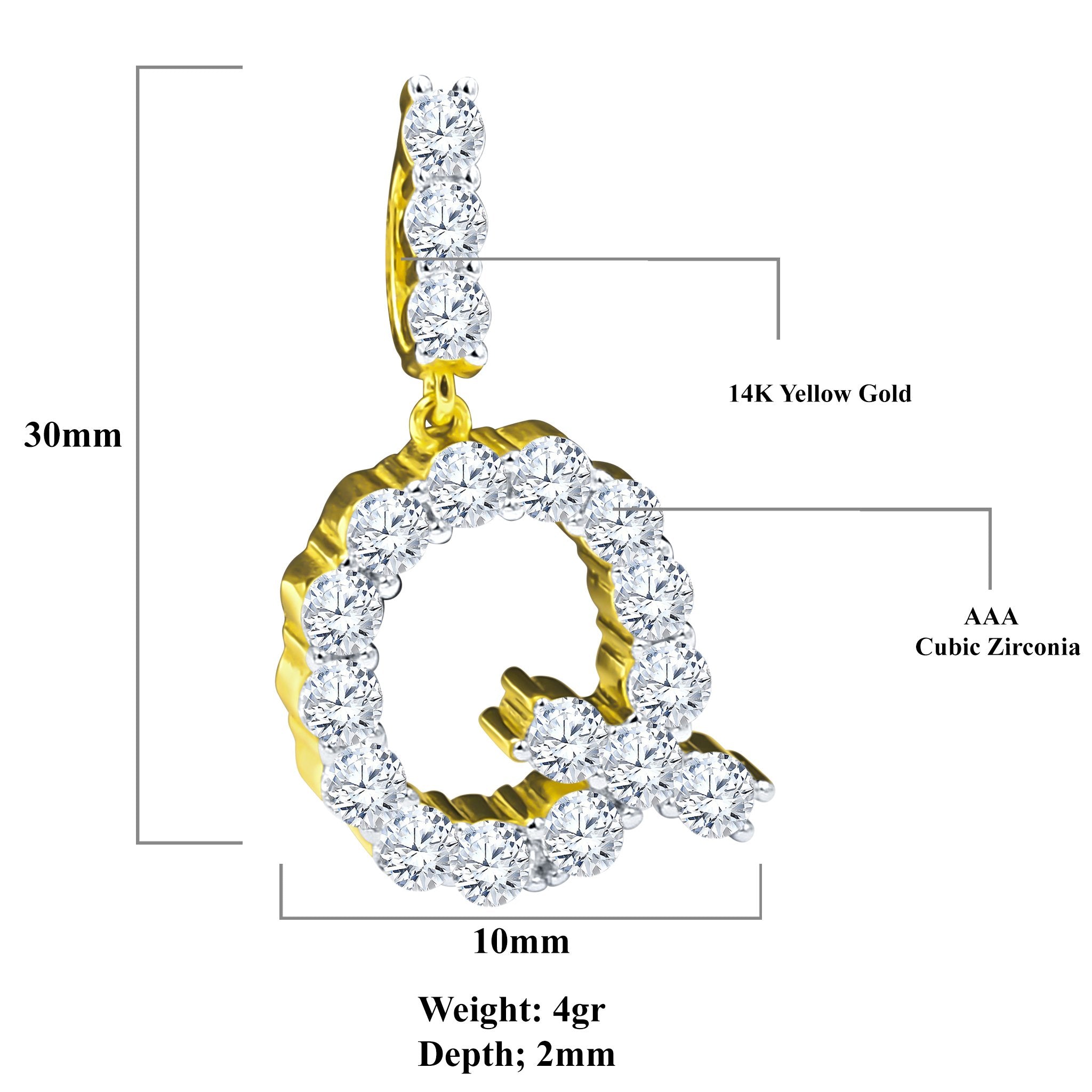 Absey Initials 925 Silver Yellow Gold Plated Pendant With CZ Stones