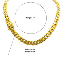 Paradisiacal 10mm Yellow Gold Plated Steel Cuban Chain
