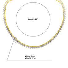 Kaunis 4mm Iced Out Yellow Gold Plated 20Inch Chain