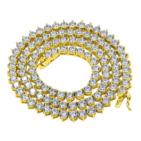 Kaunis 4mm Iced Out Yellow Gold Plated 20Inch Chain