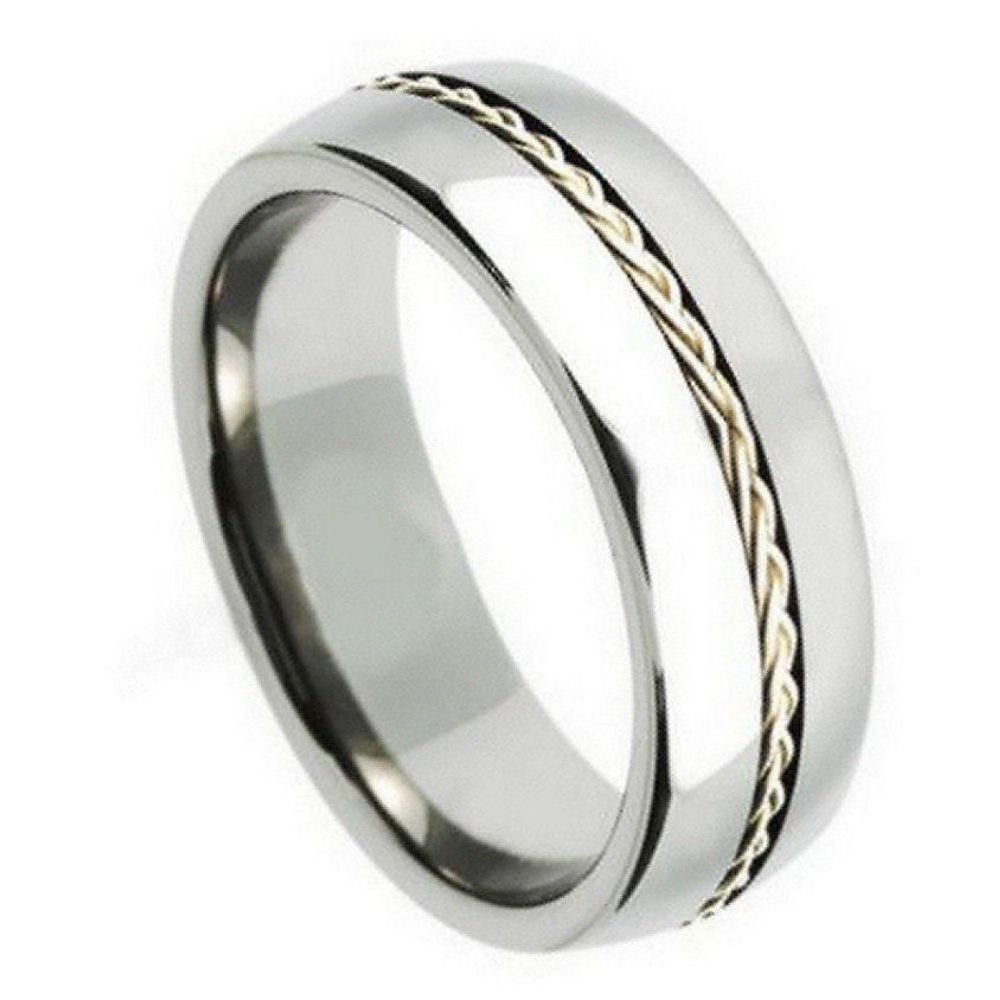 Men's Grooved With Braided Sterling Silver Insert 8mm Tungsten Ring