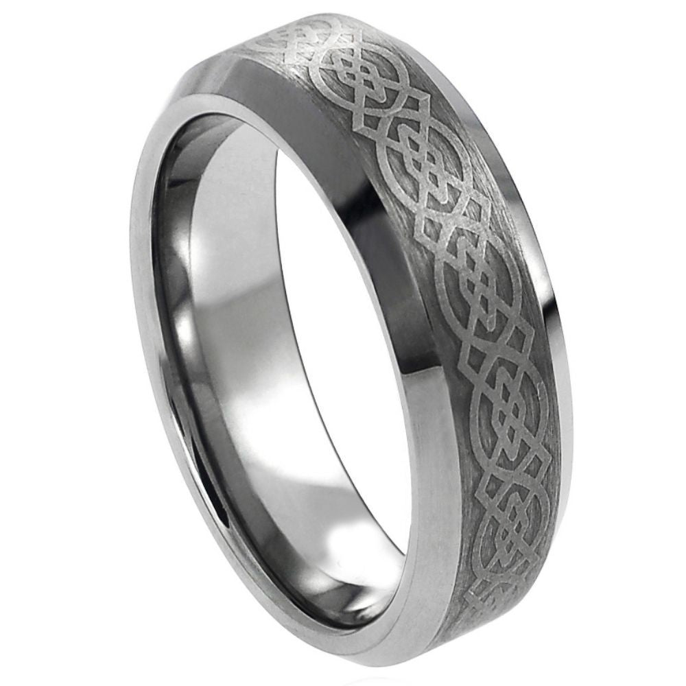 Men's Lase Engraved Celtic Pattern 6mm Tungsten Ring