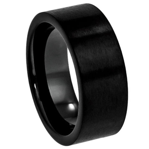 Men's Black IP Plated Brushed Pipe Cut Band 9mm Tungsten Ring