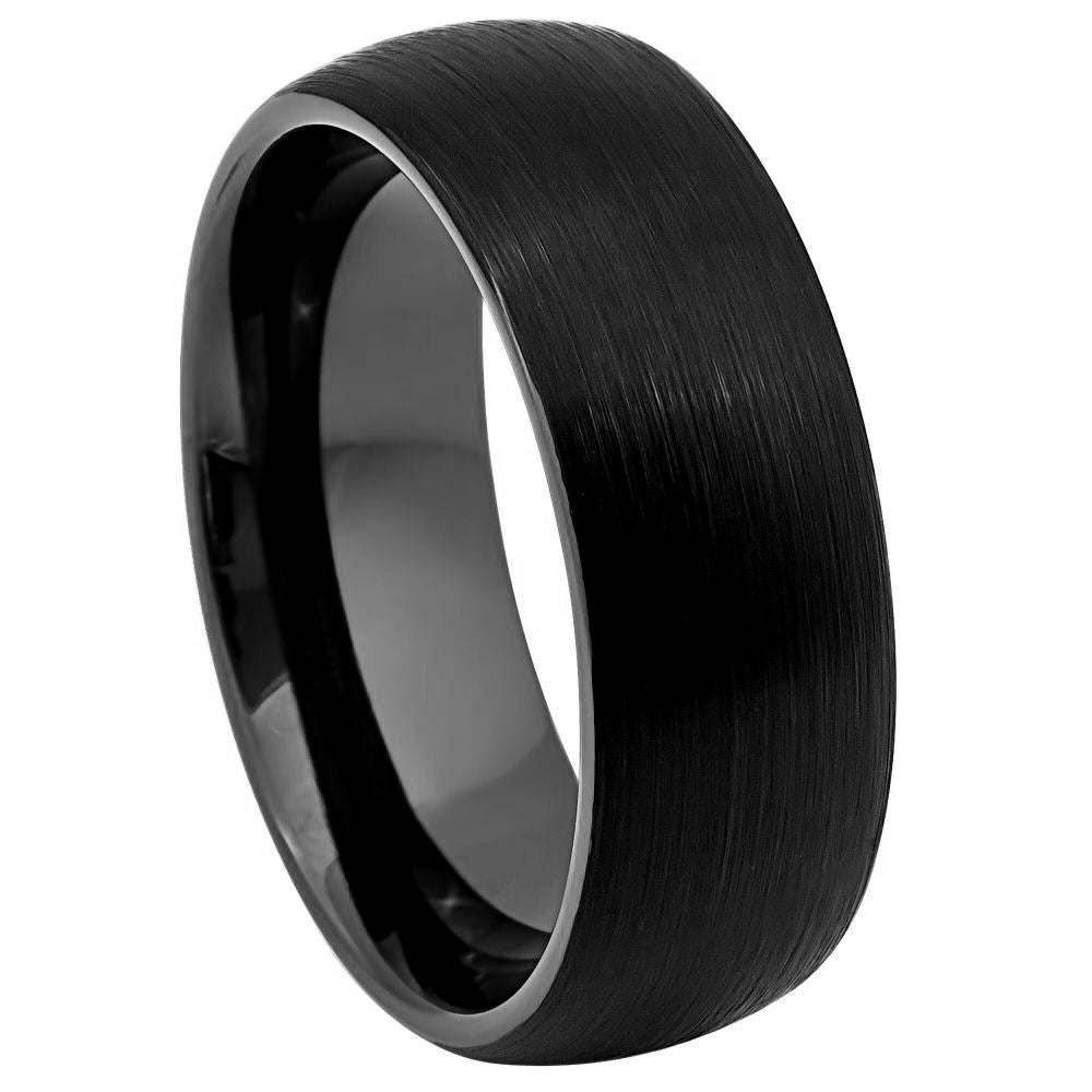 Men's Brushed Black IP Plated Classic Domed 8mm Tungsten Ring