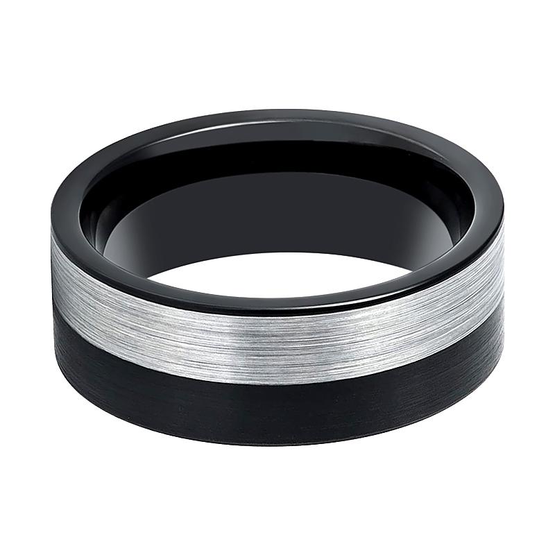 NIGHTHAWK | Two-Tone Black & Silver Tungsten Ring