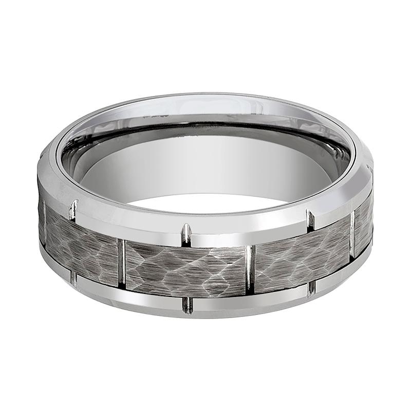 GURNEY | Hammered Center and Groove Tungsten Ring