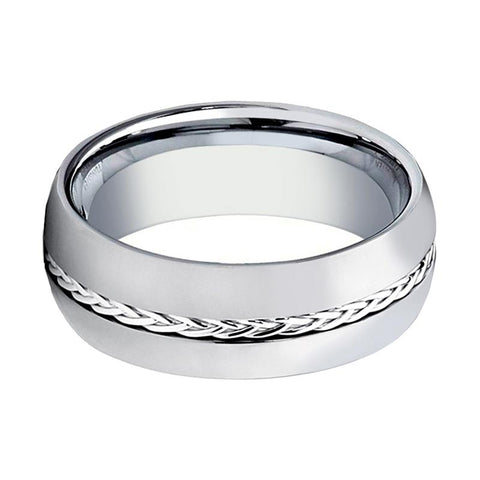 BAXTER | Silver Braided Insert Center Tungsten Ring