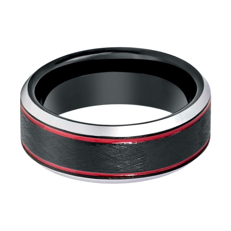 BELARIO | Double Red Off Set Groove Tungsten Ring